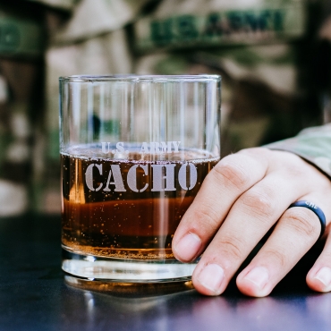 Personalized military whiskey glass